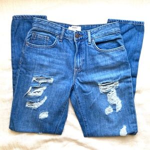 Distressed Medium Wash Denim  Boyfriend Jeans